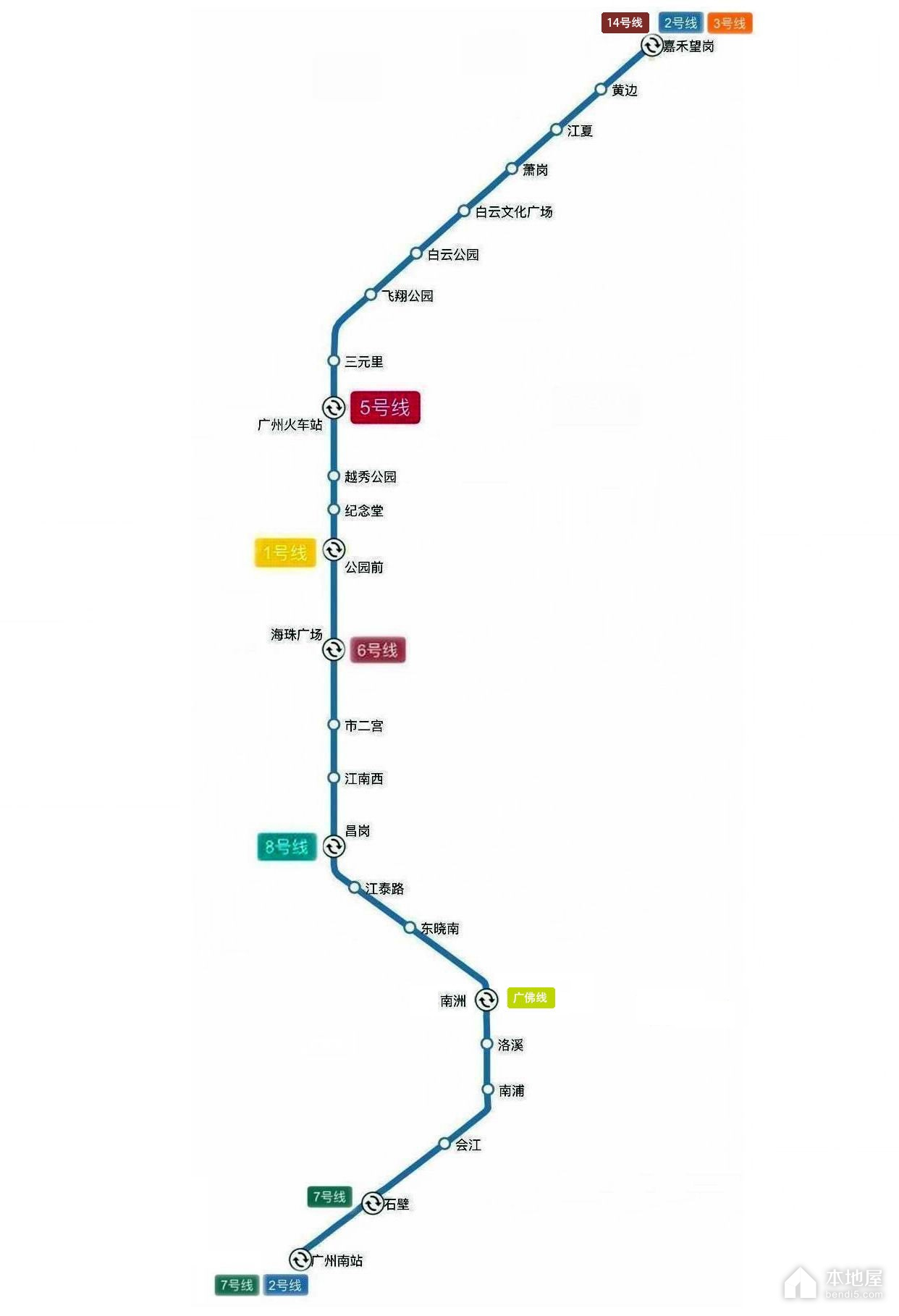 廣州地鐵2號線路線圖